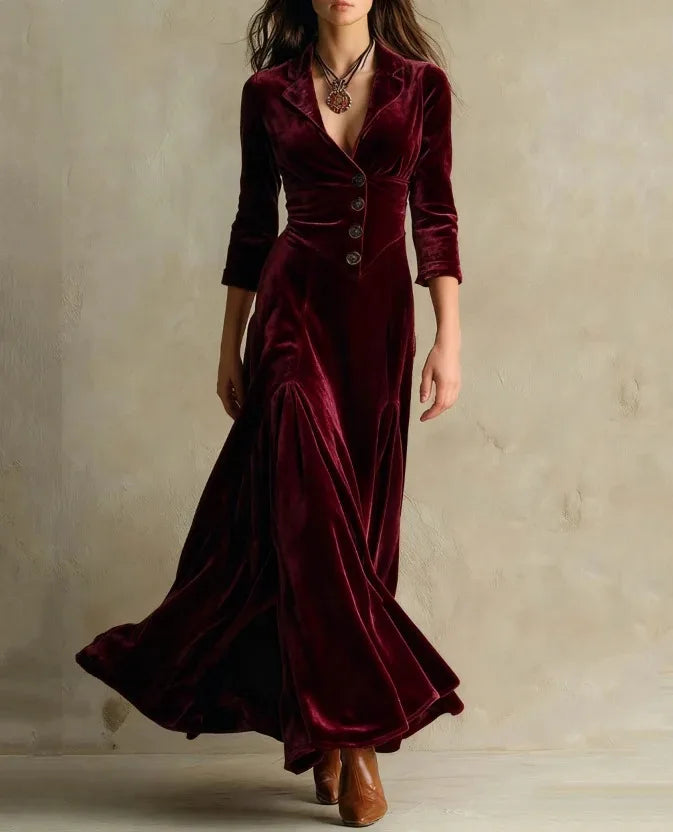 Gertrude | Women's Tailored Long Sleeve Maxi Dress - Color:Red;Size:S
