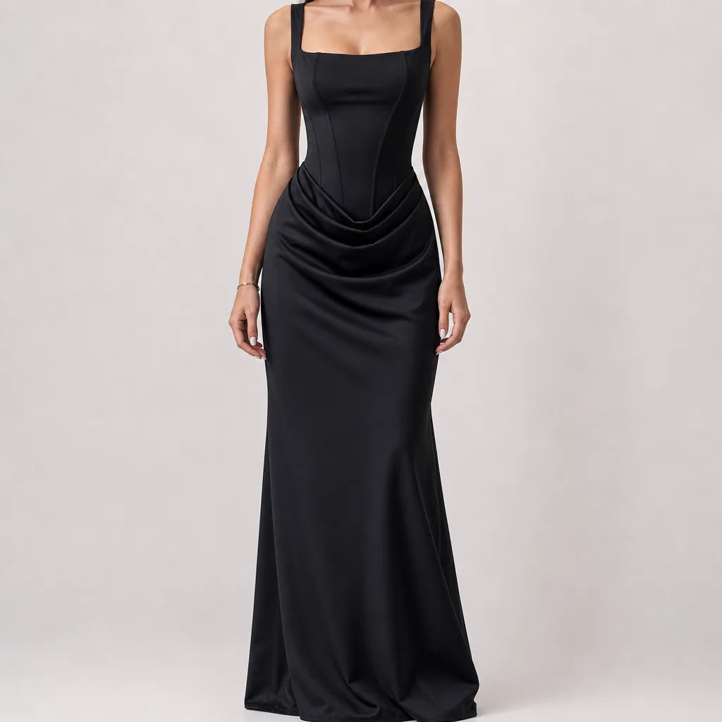 Ghislaine | Women's Fall Wedding Guest Maxi Dress - Color:Black;Size:XXS