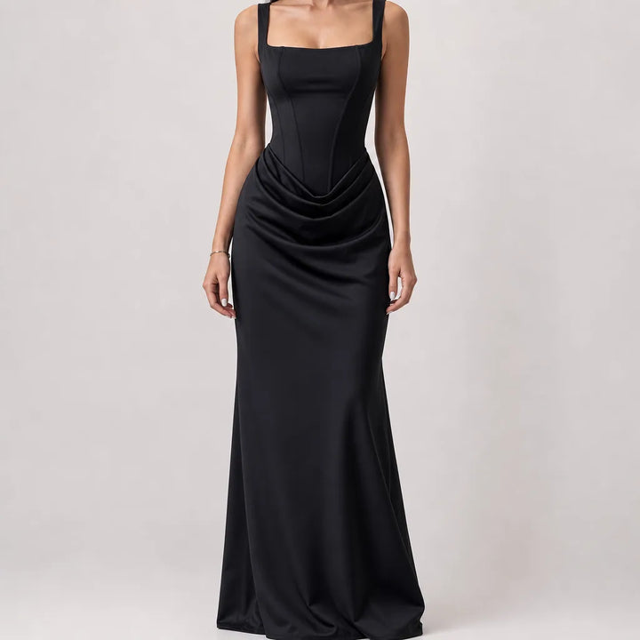 Ghislaine | Women's Fall Wedding Guest Maxi Dress - Color:Black;Size:XXS