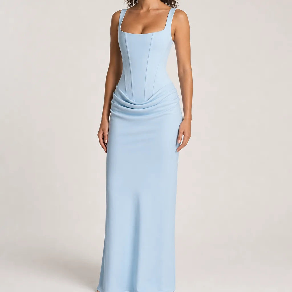 Ghislaine | Women's Fall Wedding Guest Maxi Dress - Color:Blue;Size:XXS
