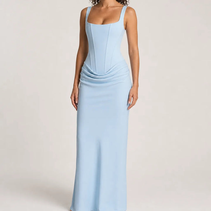 Ghislaine | Women's Fall Wedding Guest Maxi Dress - Color:Blue;Size:XXS