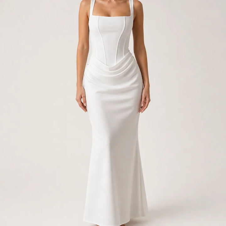 Ghislaine | Women's Fall Wedding Guest Maxi Dress - Color:White;Size:XXS