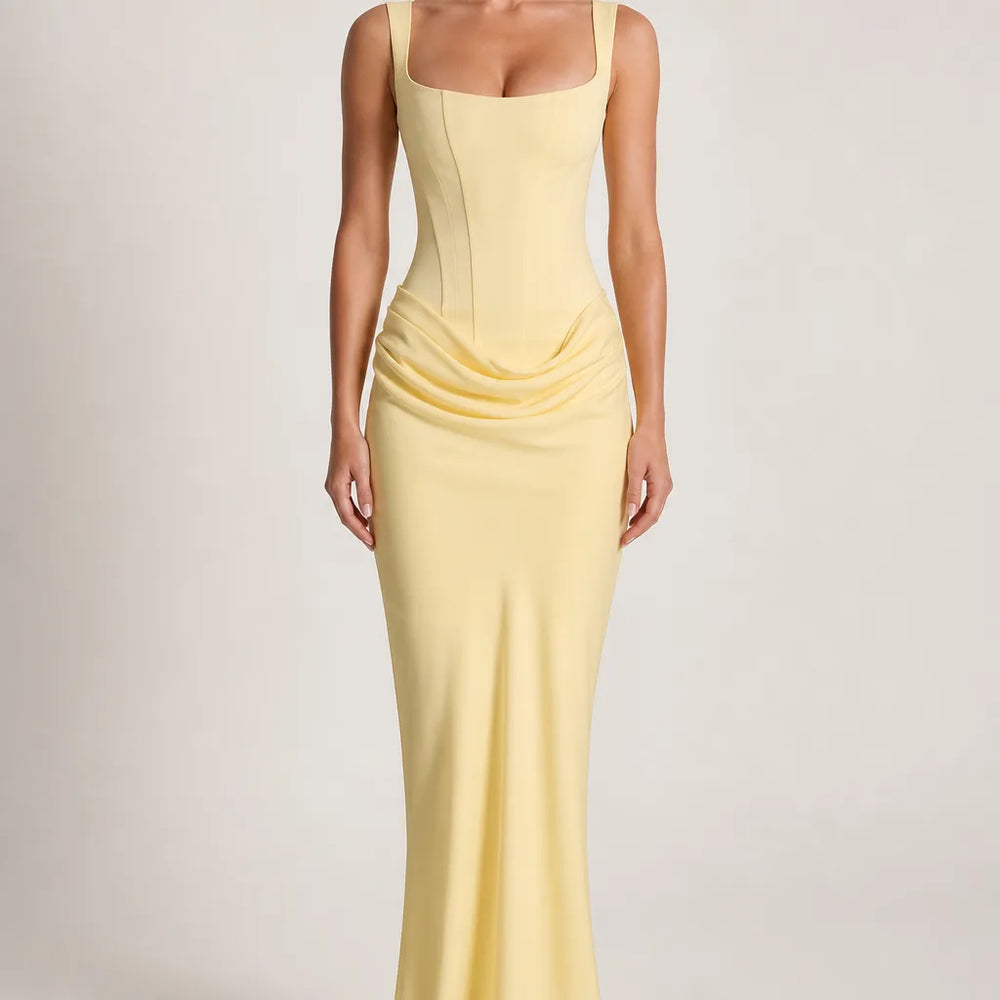 Ghislaine | Women's Fall Wedding Guest Maxi Dress - Color:Yellow;Size:XXS