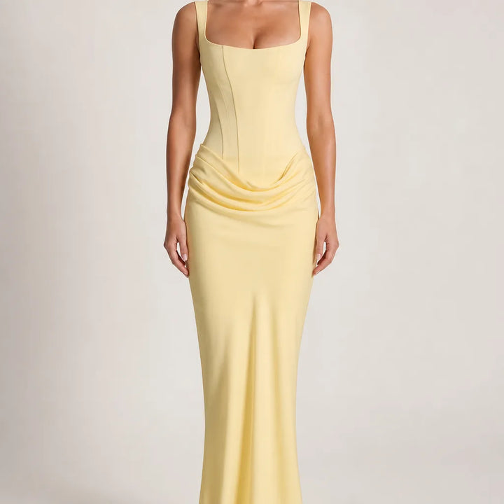 Ghislaine | Women's Fall Wedding Guest Maxi Dress - Color:Yellow;Size:XXS