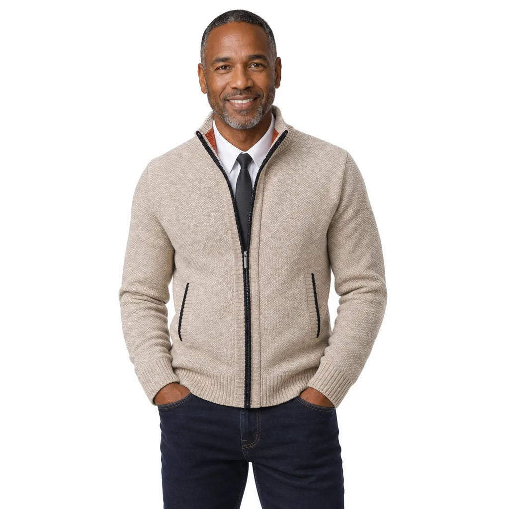 Men's Beige Mabry Zip Knit Cardigan