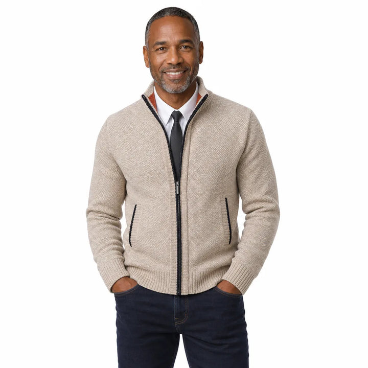 Men's Beige Mabry Zip Knit Cardigan