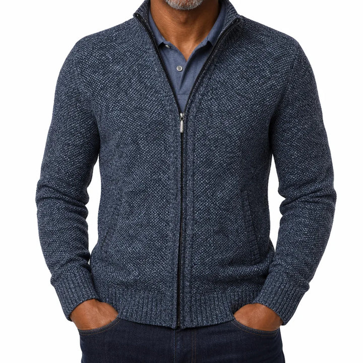 Gideon | Men's Fall Zip-Up Cardigan Knit Sweater - Color:Blue;Size:S