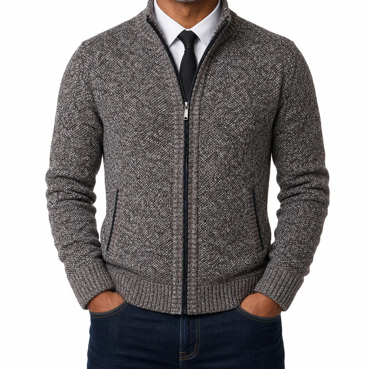 Gideon | Men's Fall Zip-Up Cardigan Knit Sweater - Color:Gray;Size:S