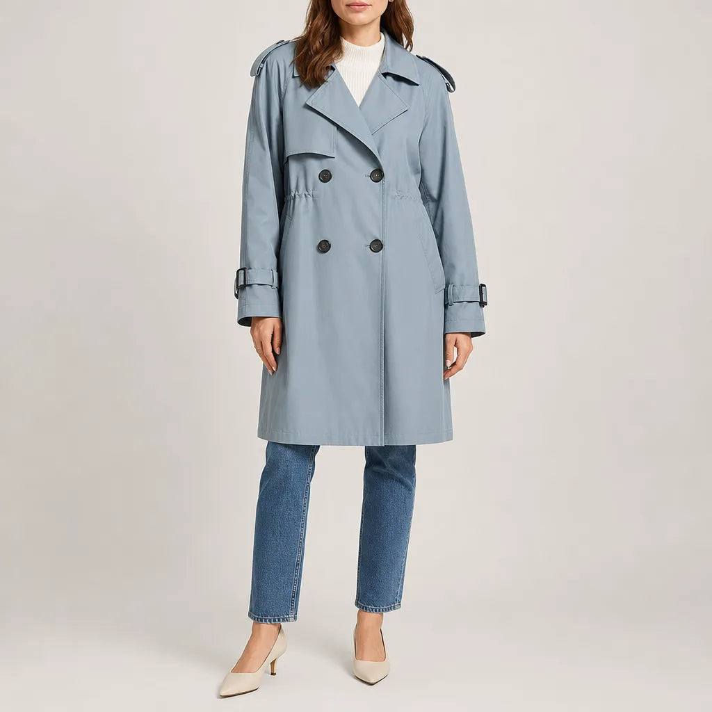 Gillespie Longline Trench Coat - Color:Blue;Size:S
