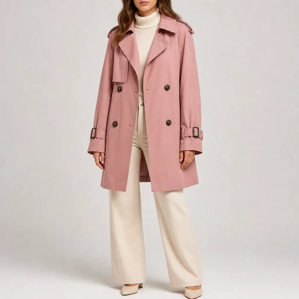 Gillespie Longline Trench Coat - Color:Coral Pink;Size:S