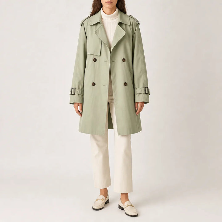 Gillespie Longline Trench Coat - Color:Green;Size:S