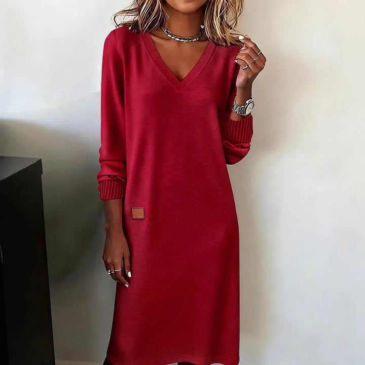 Gina | Women's Long Sleeve Sweater Dress  - Color:Red;Size:S