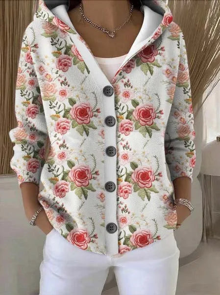 Giselle | Women's Elegant Hoodie Sweater  - Size:XS;Color:Floral White