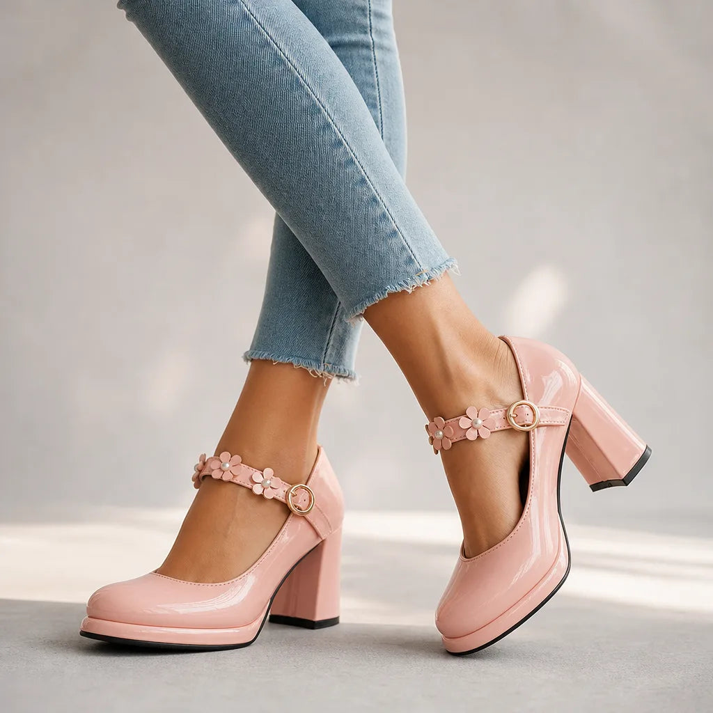 Gisselle | Women's Orthopedic Floral Mary Jane Heels - Color:Pink;Size:35