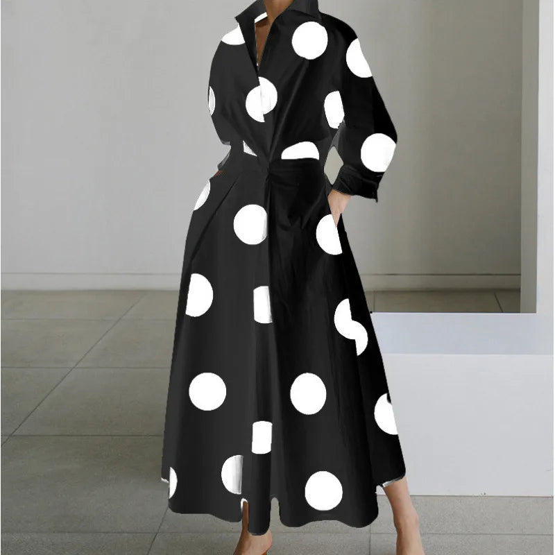 Gracie | Women's Front Wrap Maxi Dress  - Size:XS;Color:Black Polka