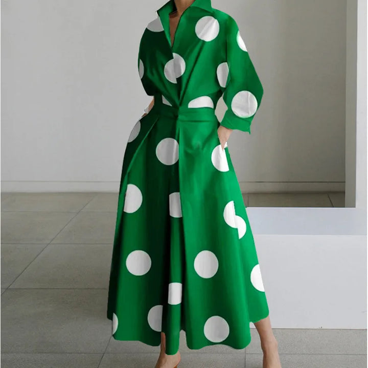 Gracie | Women's Front Wrap Maxi Dress  - Size:XS;Color:Green Polka