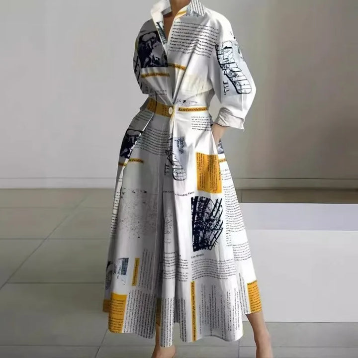 Gracie | Women's Front Wrap Maxi Dress  - Size:XS;Color:Yellow Newspaper