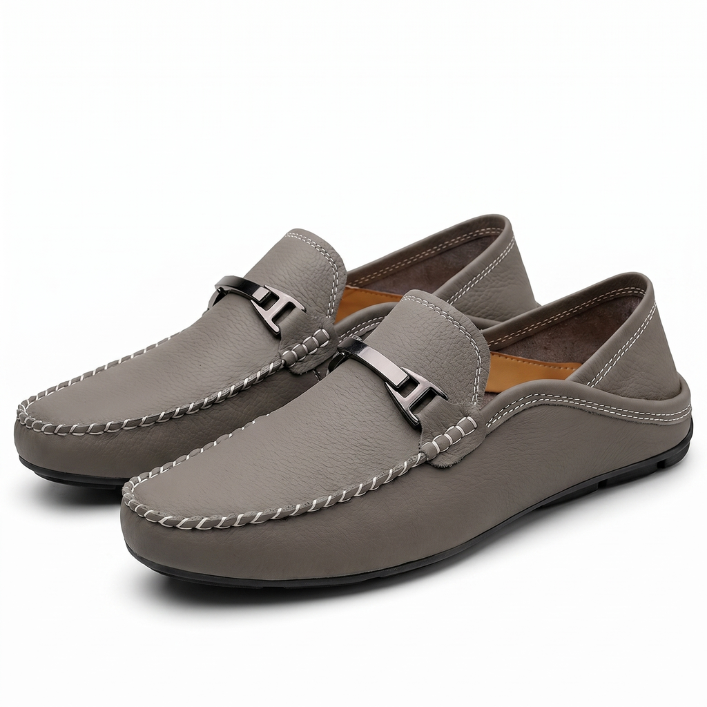 Gray Mason Leather Slip-On Loafers 2