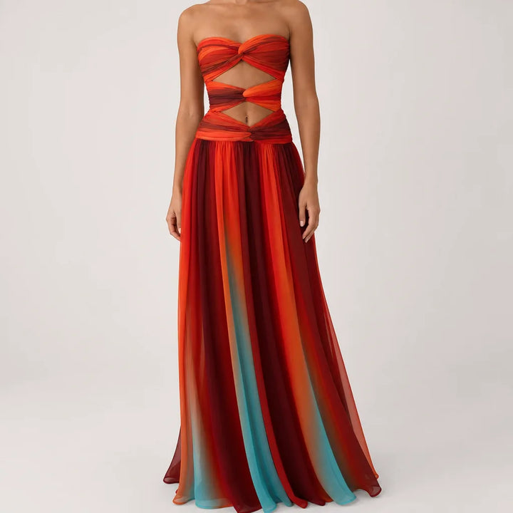 Guinevere | Elegant Evening Strapless Maxi Dress - Color:Red;Size:XS