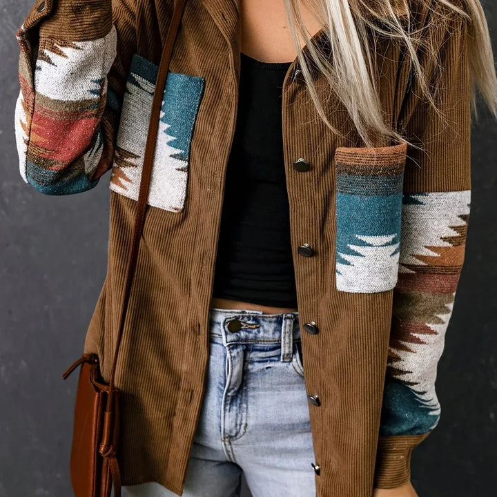 Halima | Women's Western Corduroy Jacket - Color:Dark Brown;Size:XS