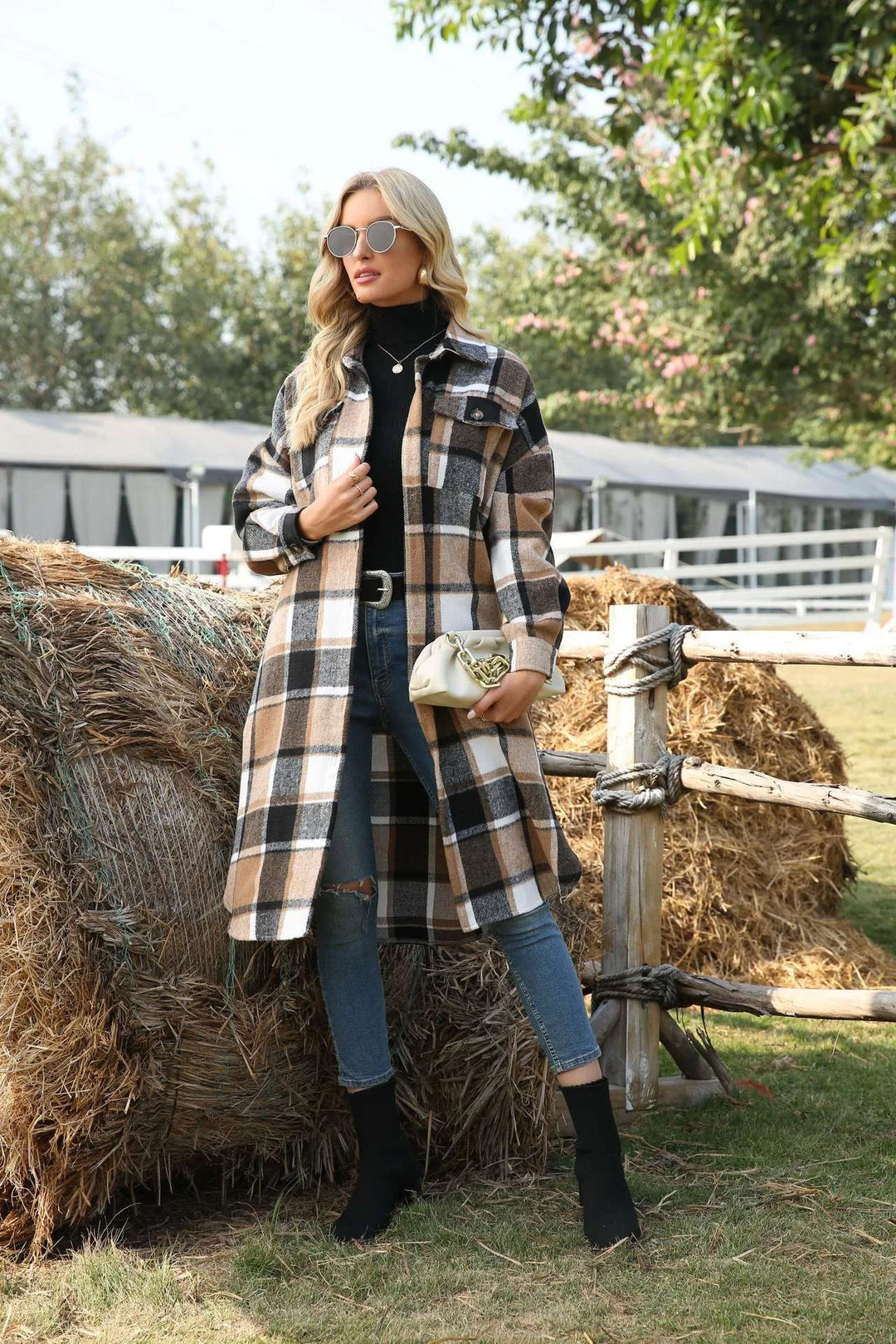Halle | Women's Plaid Trench Coat - Color:Khaki;Size:XS