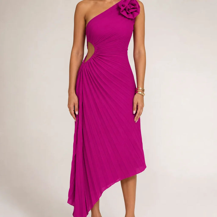 Halwyn | Floral Pleated Homecoming Cocktail Dress - Color:Rose Red;Size:XS