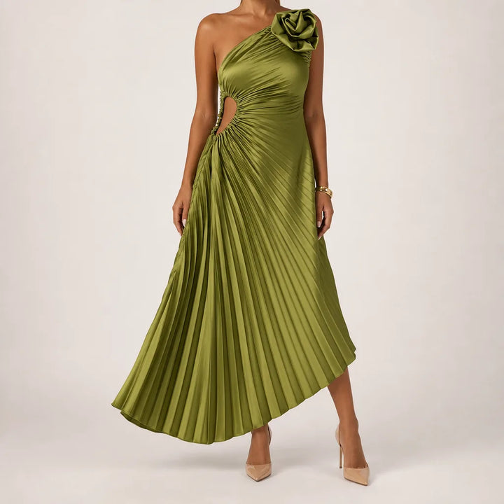 Halwyn | Floral Pleated Homecoming Cocktail Dress - Color:Yellow Green;Size:XS