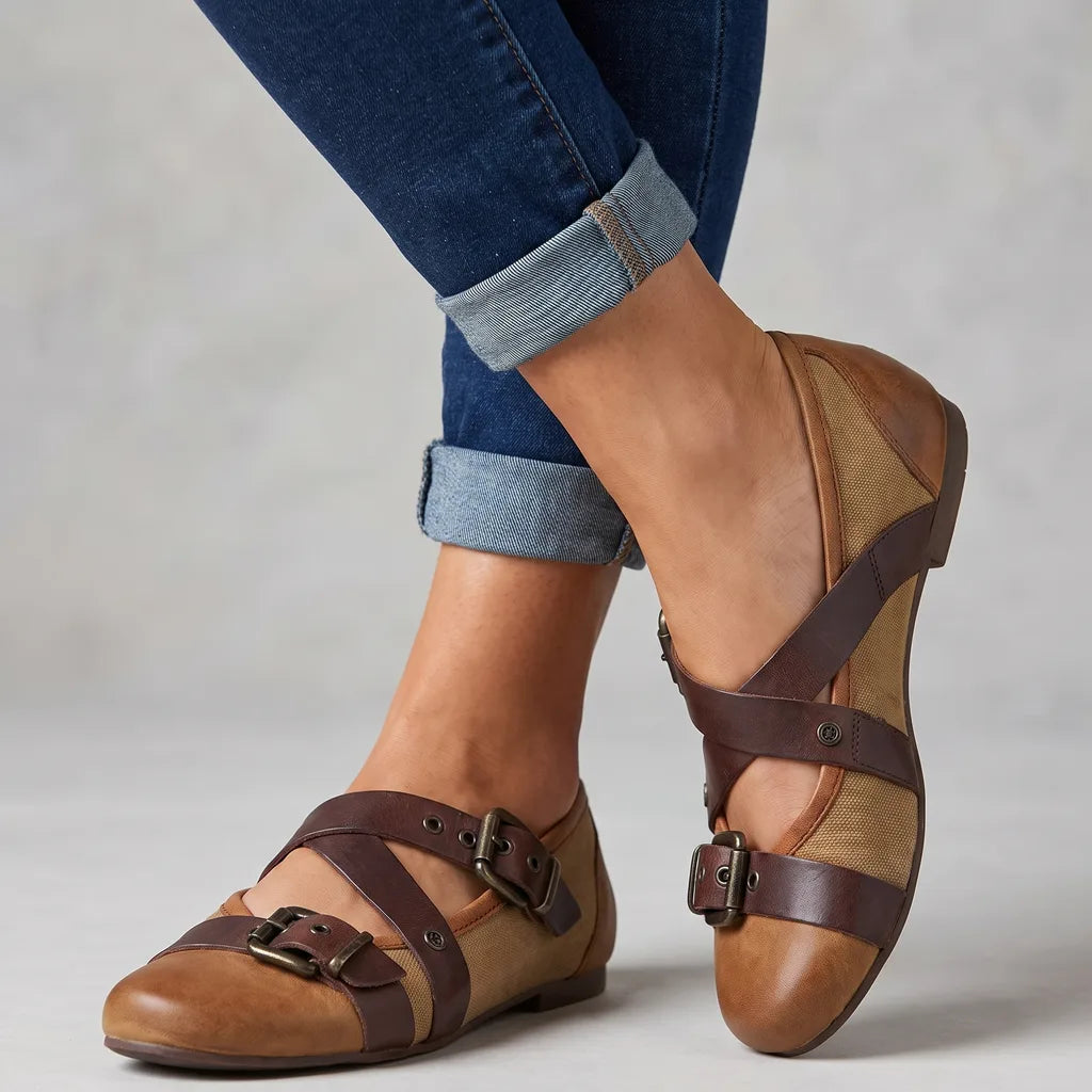 Hanna | Women's Orthopedic Comfort Flats - Color:Brown;Size:35