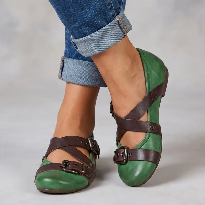 Hanna | Women's Orthopedic Comfort Flats - Color:Green;Size:35