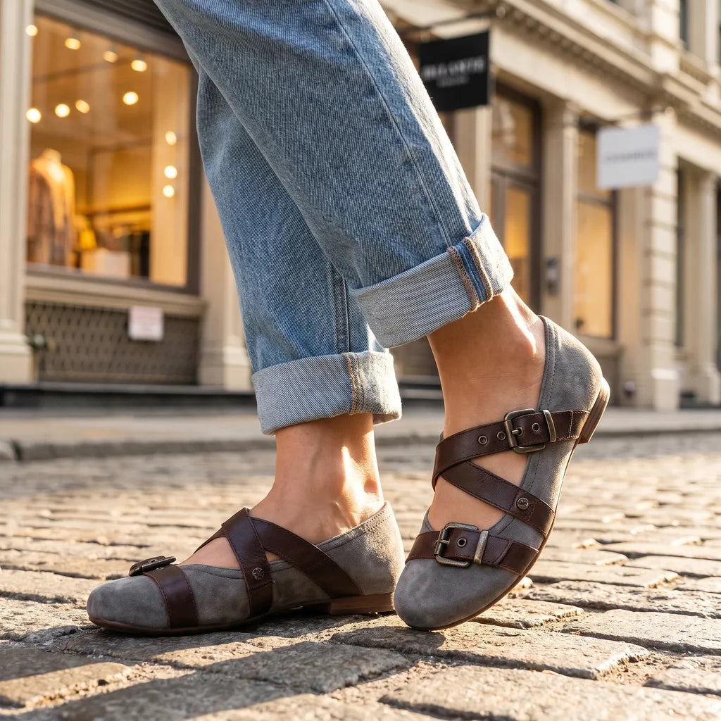 Women's Gray Fleming Strap Flat Sandals