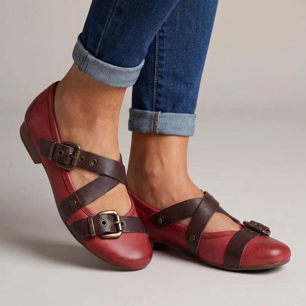 Hanna | Women's Orthopedic Comfort Flats - Color:Red;Size:35