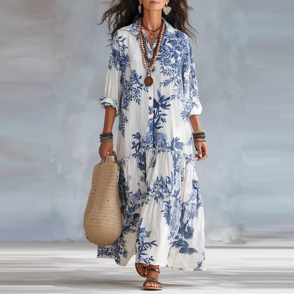 Harley | Women's Bohemian Floral Maxi Dress   - White