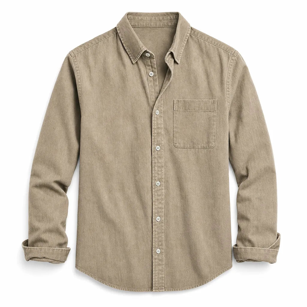 Harper Collared Button-Up Shirt - Color:Beige;Size:XS