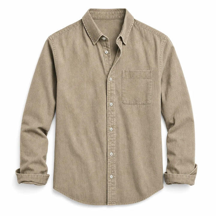 Harper Collared Button-Up Shirt - Color:Beige;Size:XS