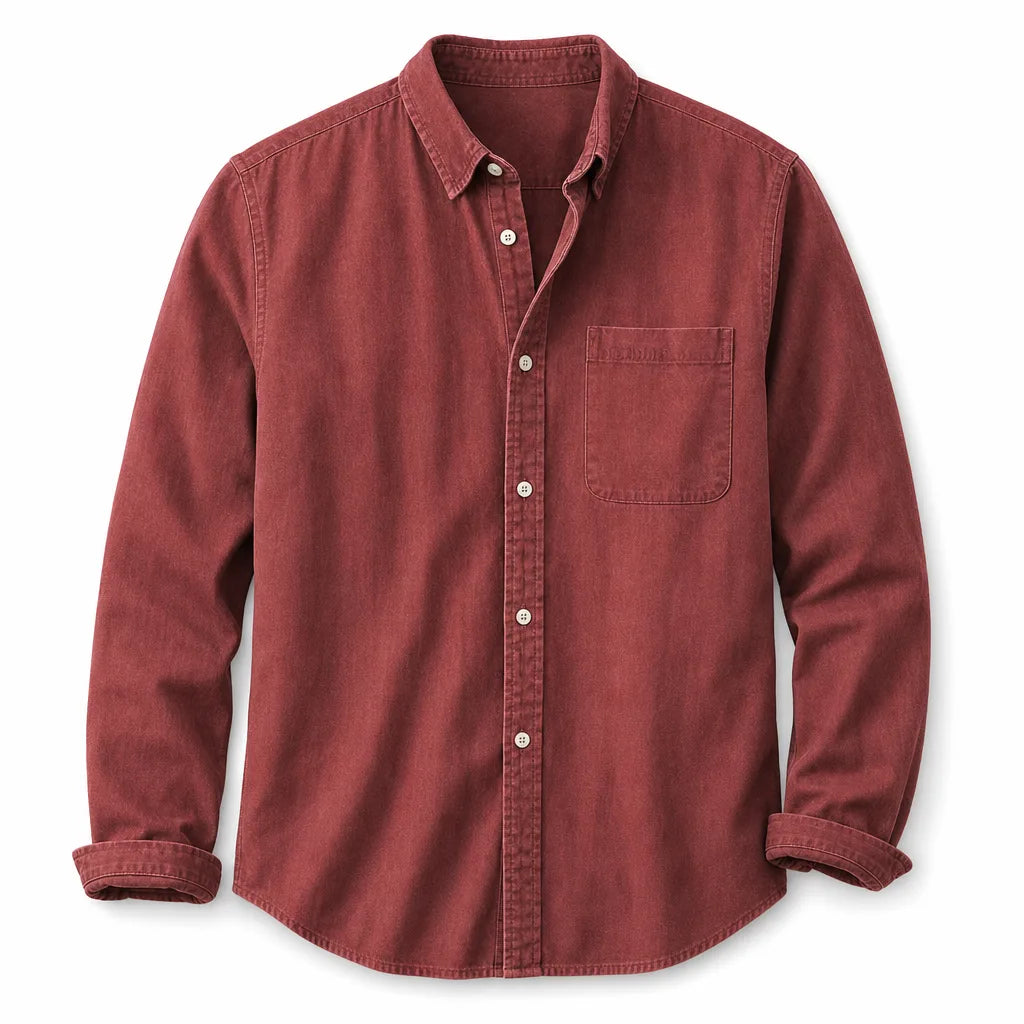 Harper Collared Button-Up Shirt - Color:Red;Size:XS