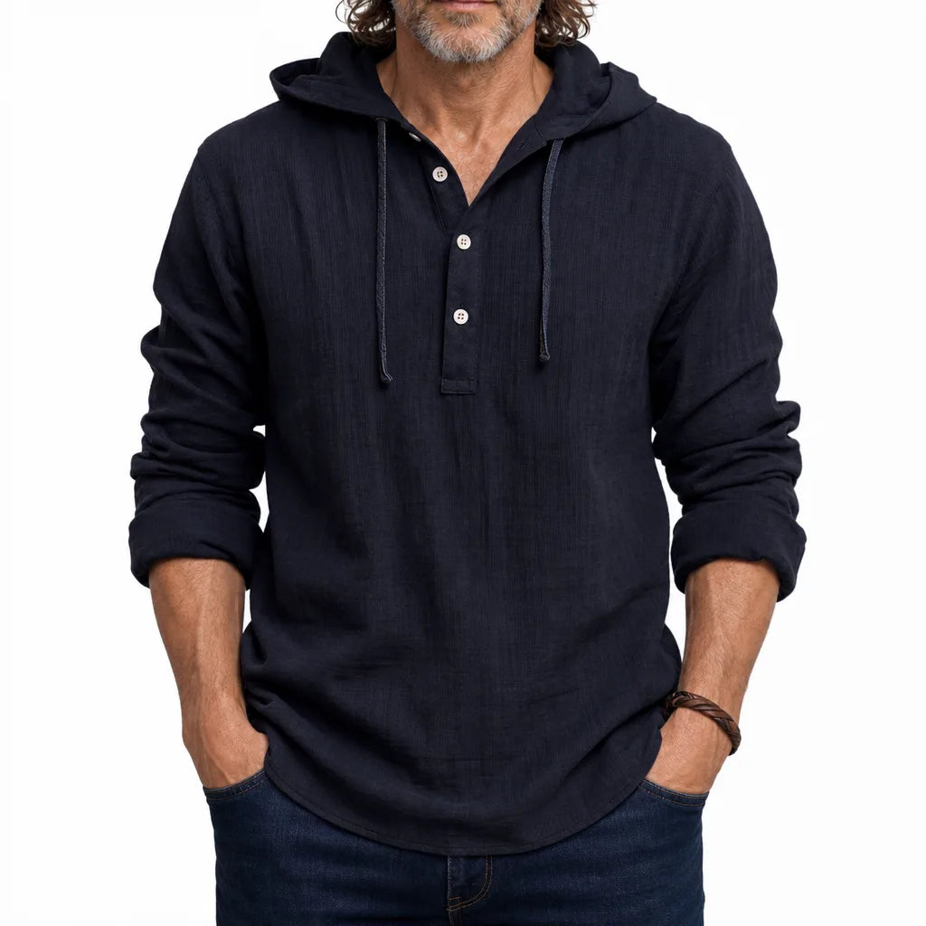 Harper Linen Hooded Shirt - Color:Black;Size:XS