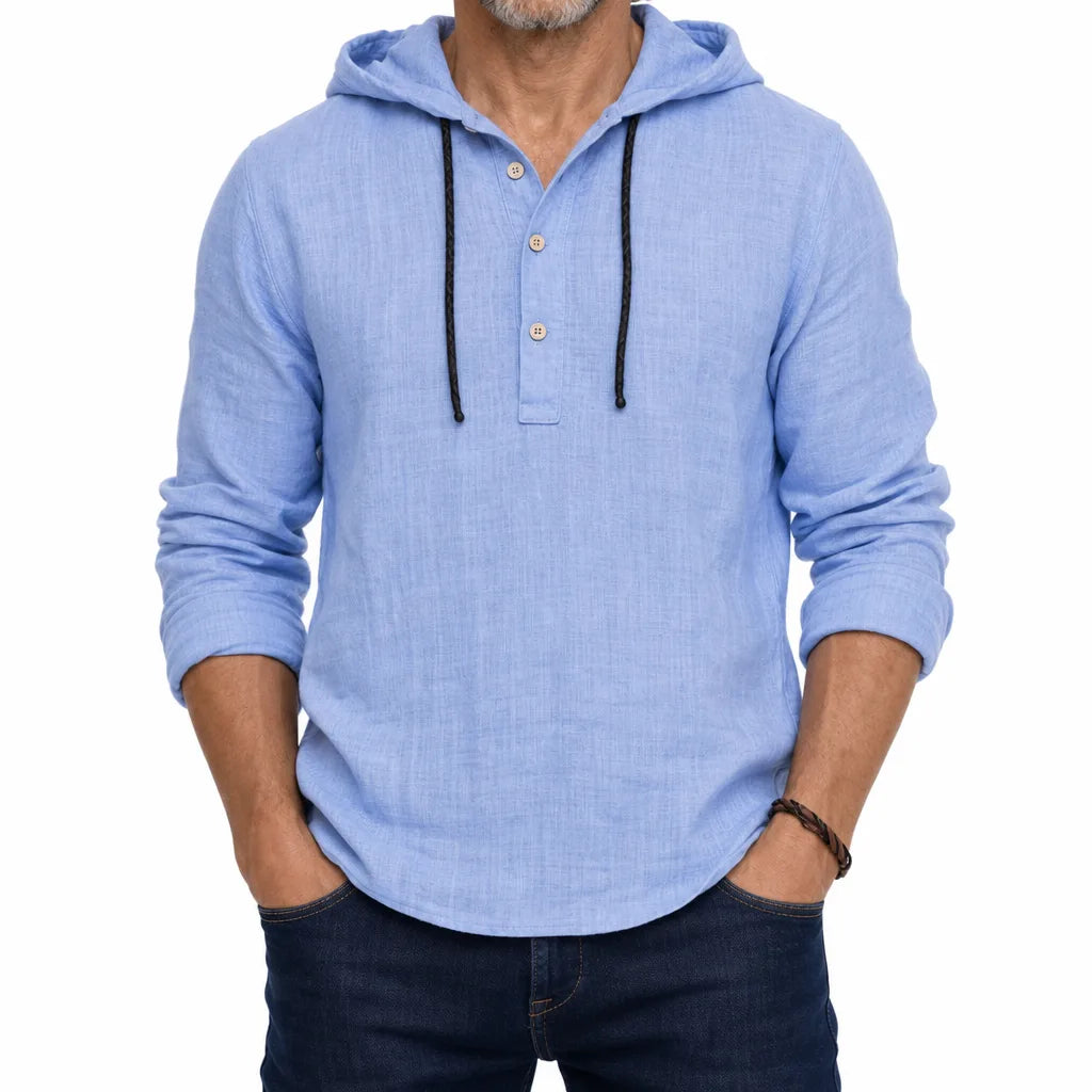 Harper Linen Hooded Shirt - Color:Blue;Size:XS