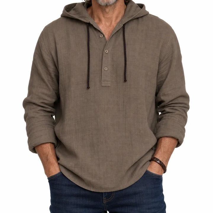 Harper Linen Hooded Shirt - Color:Brown;Size:XS