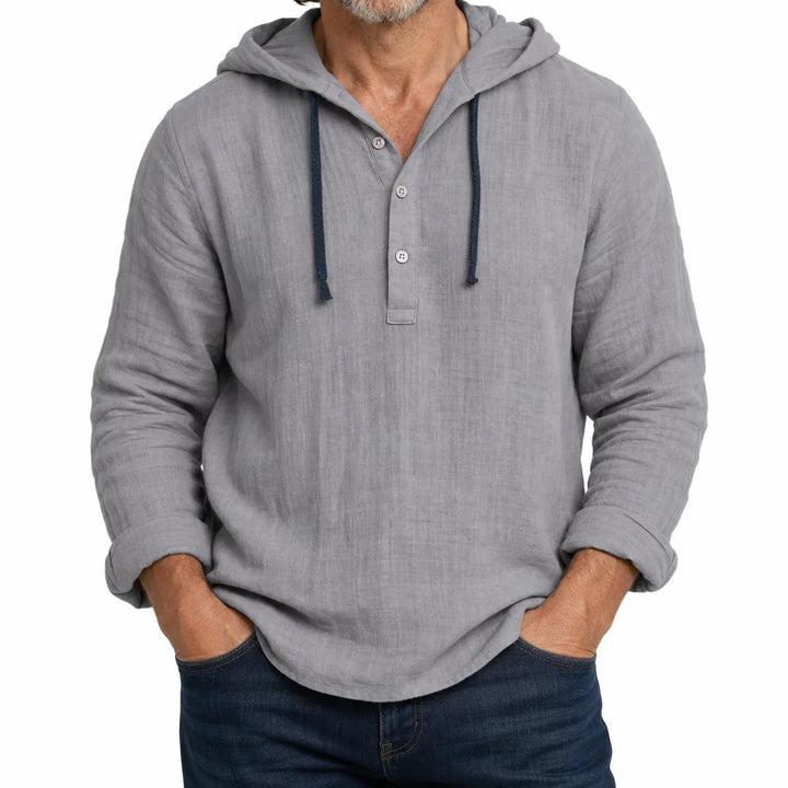 Harper Linen Hooded Shirt - Color:Gray;Size:XS