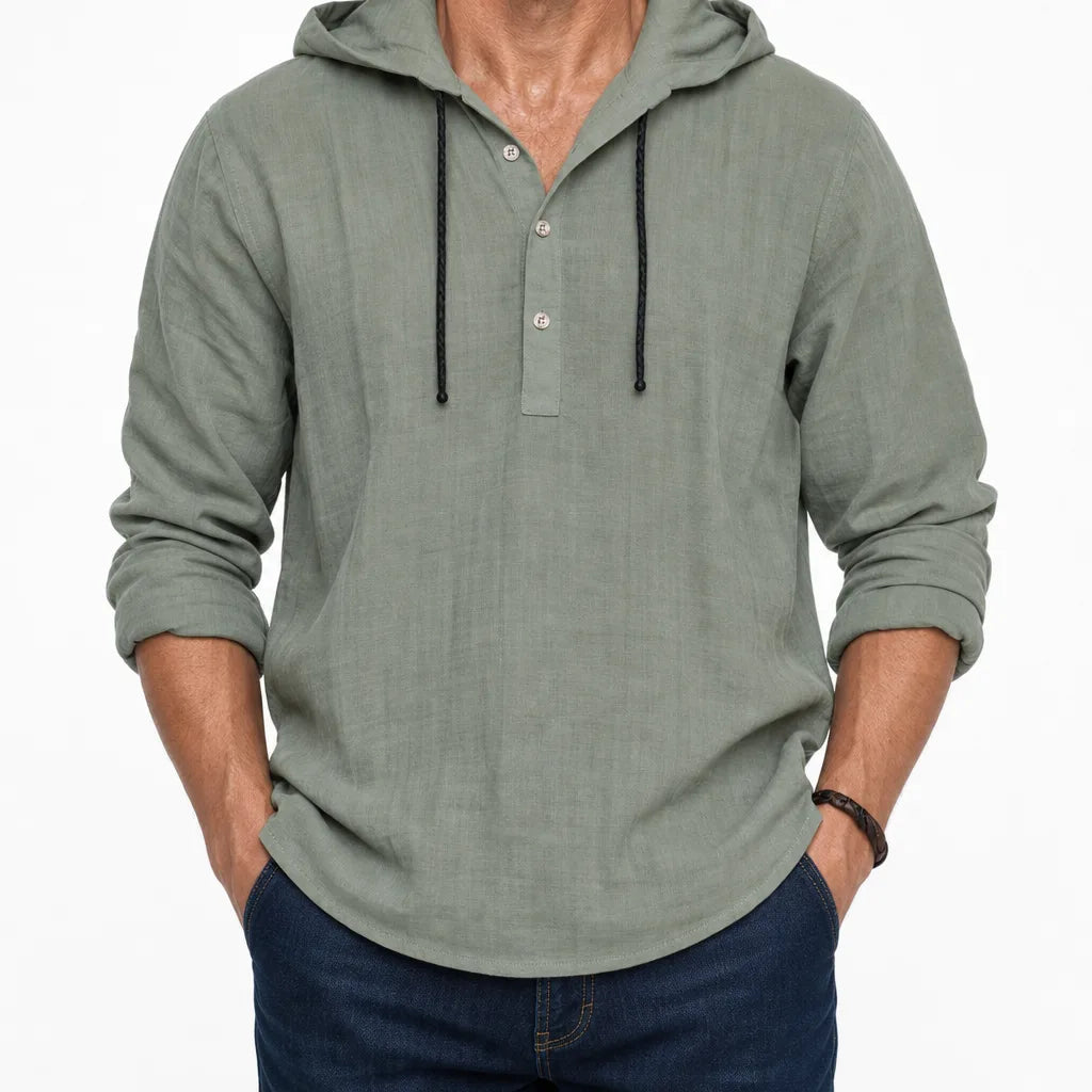 Harper Linen Hooded Shirt - Color:Green;Size:XS
