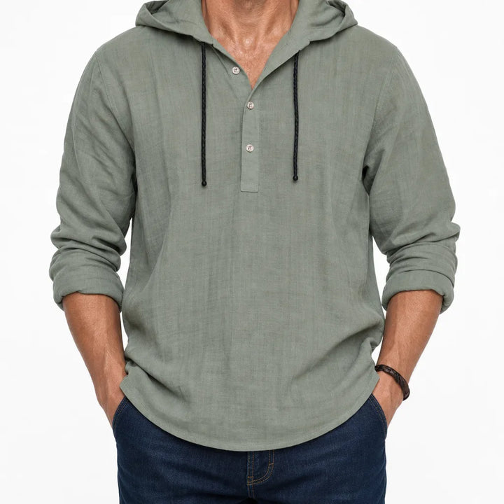 Harper Linen Hooded Shirt - Color:Green;Size:XS