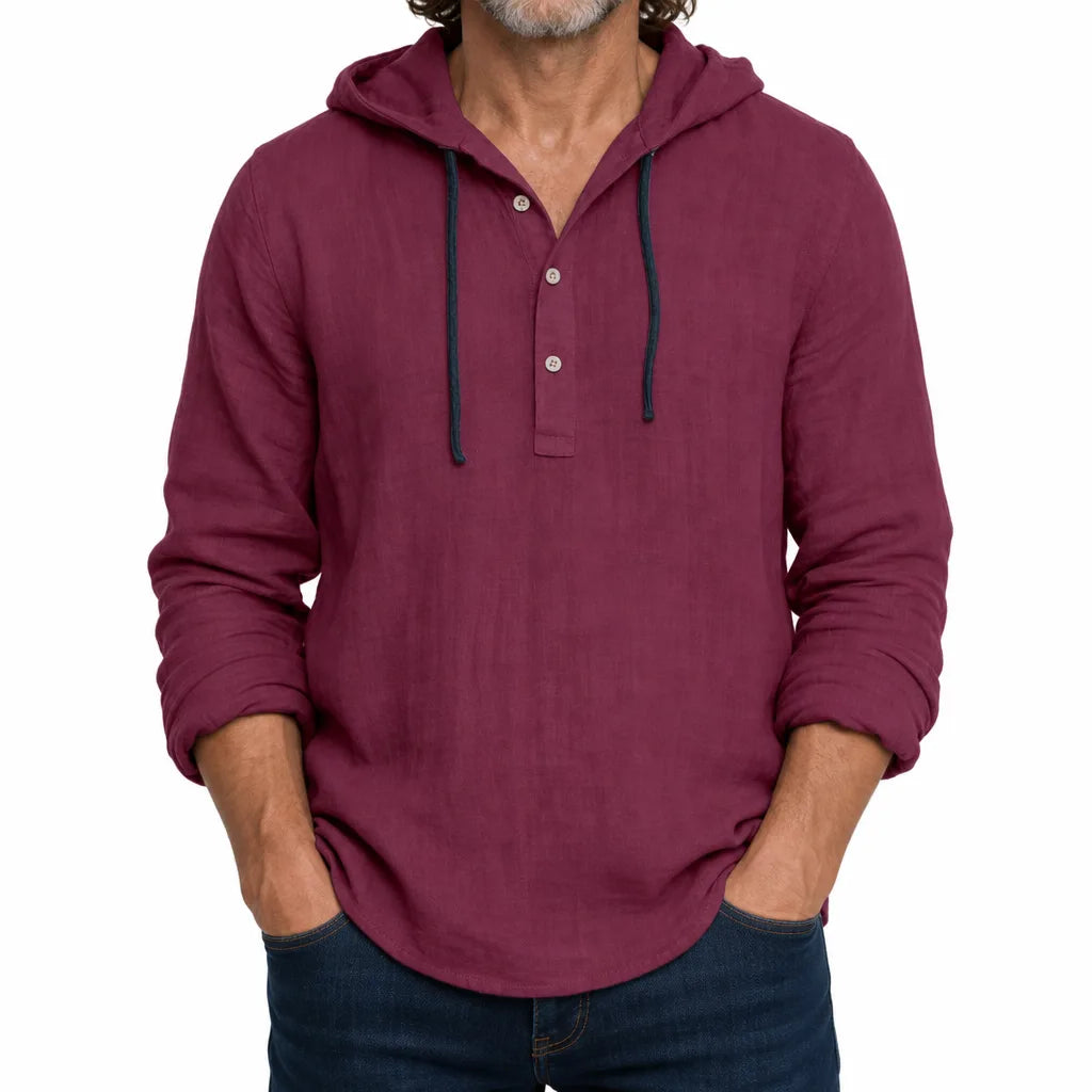Harper Linen Hooded Shirt - Color:Red;Size:XS