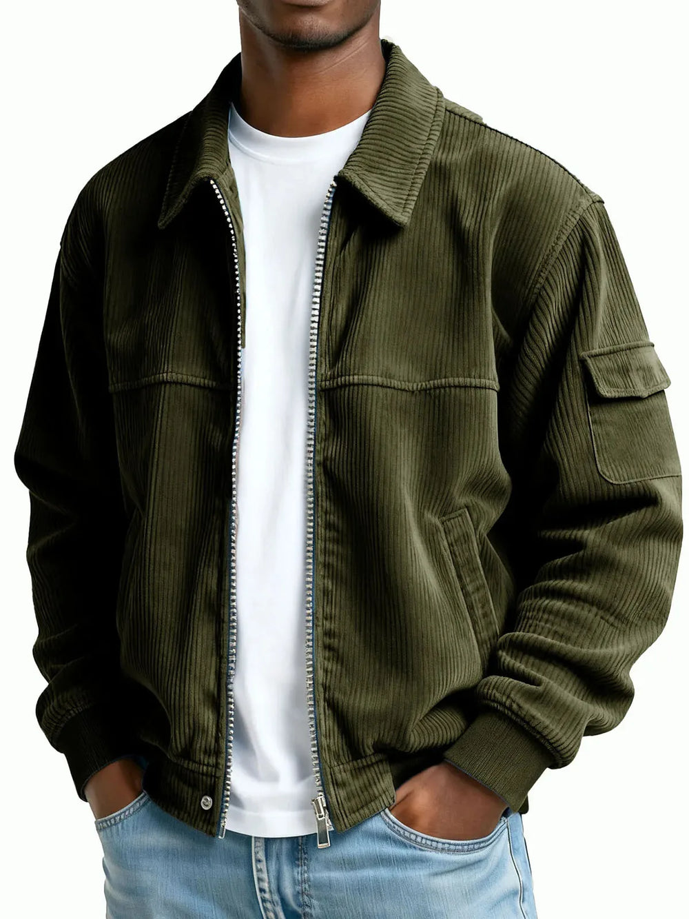 Hartwell | Men's Ribbed Textured Jacket  - Color:Dark Green;Size:XS
