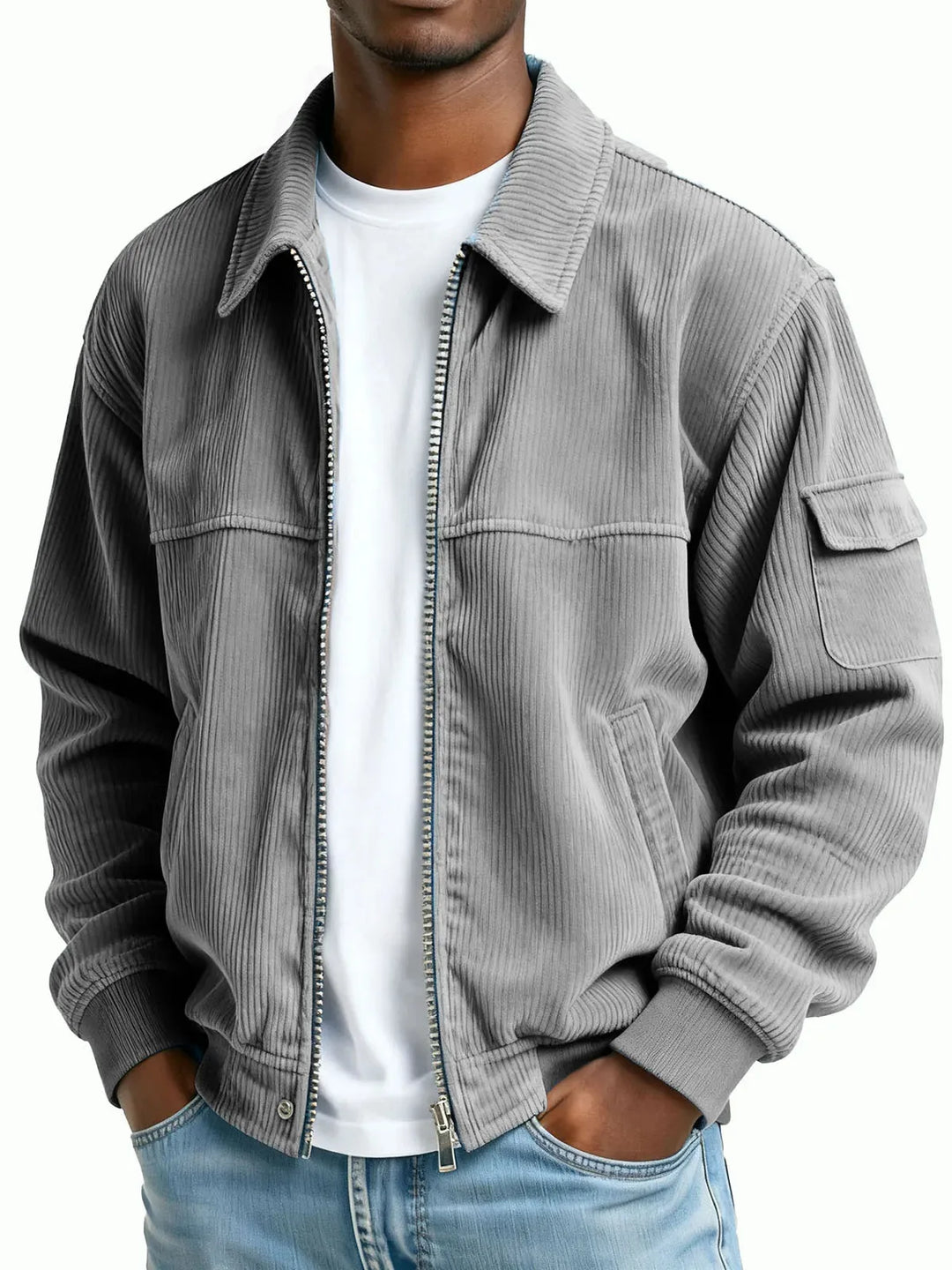Hartwell | Men's Ribbed Textured Jacket  - Color:Grey;Size:XS