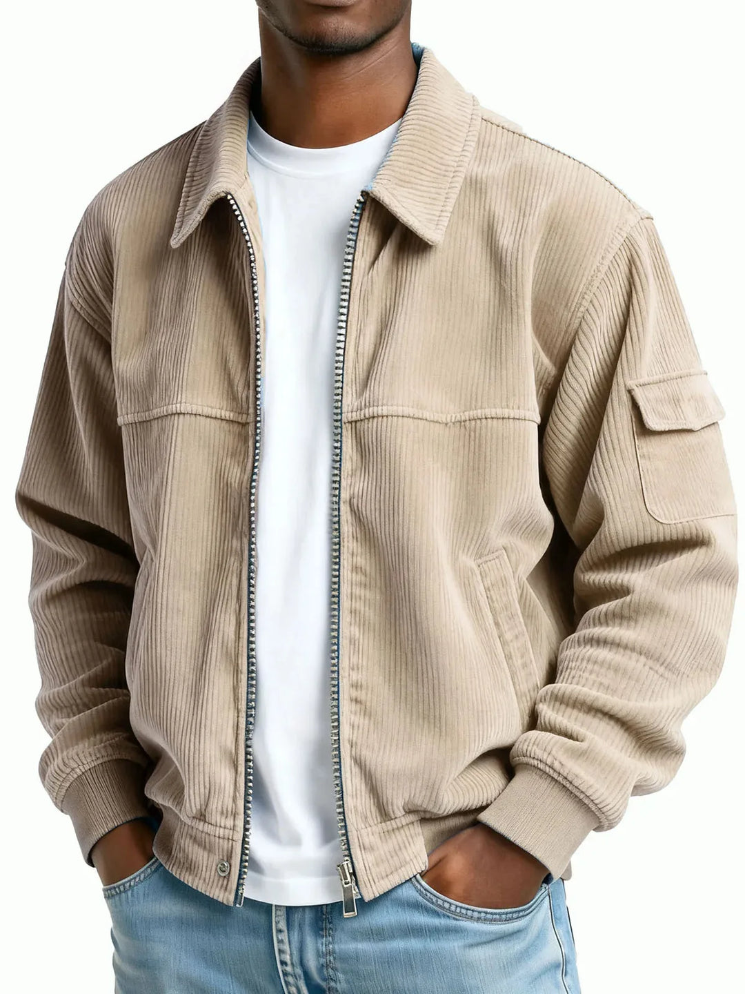 Hartwell | Men's Ribbed Textured Jacket  - Color:Khaki;Size:XS