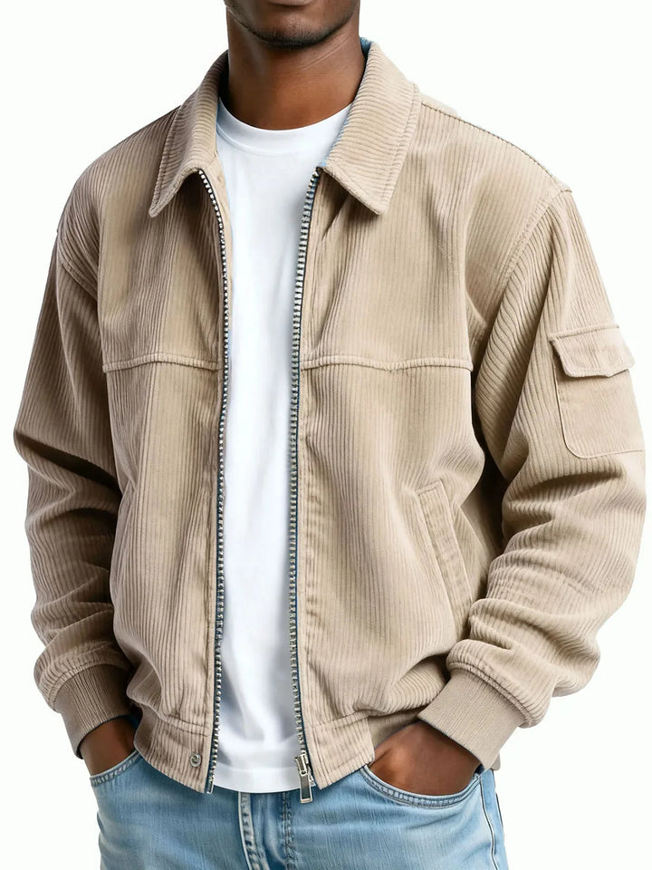 Hartwell | Men's Ribbed Textured Jacket  - Color:Khaki;Size:XS