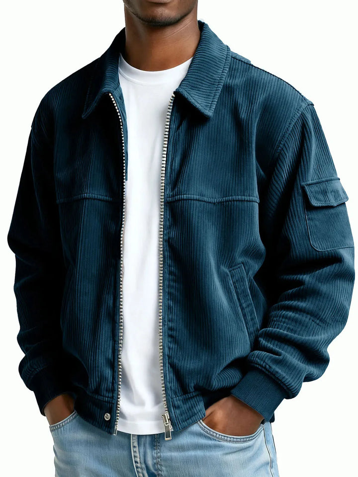 Hartwell | Men's Ribbed Textured Jacket  - Color:Navy Blue;Size:XS