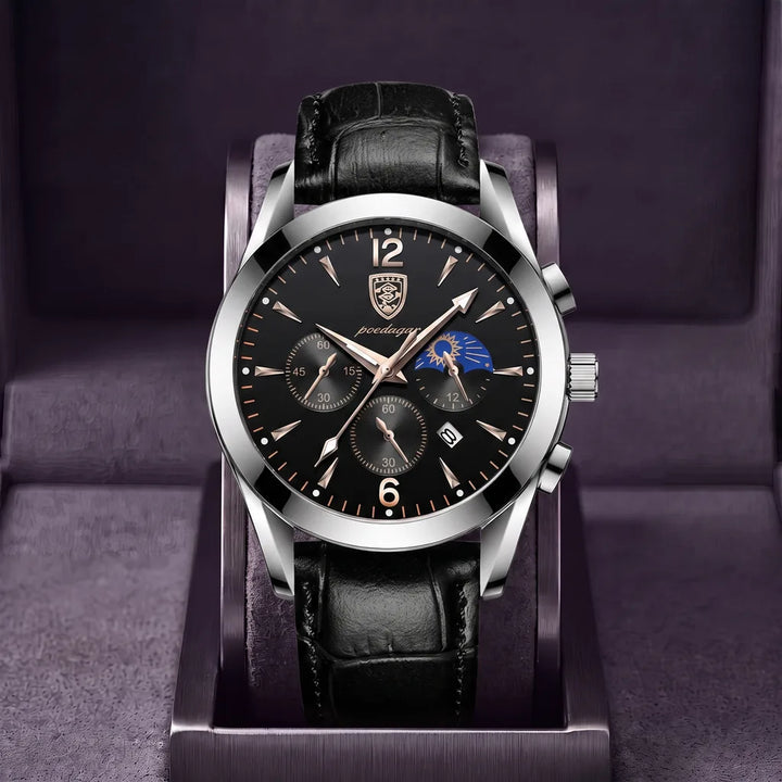 Harvey | Vintage watch - Color:Black Leather Silver