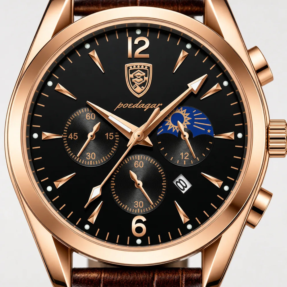 Men's 829 Leather Strap Rose Gold Case Black Dial Harvey Luminous Quartz Watch