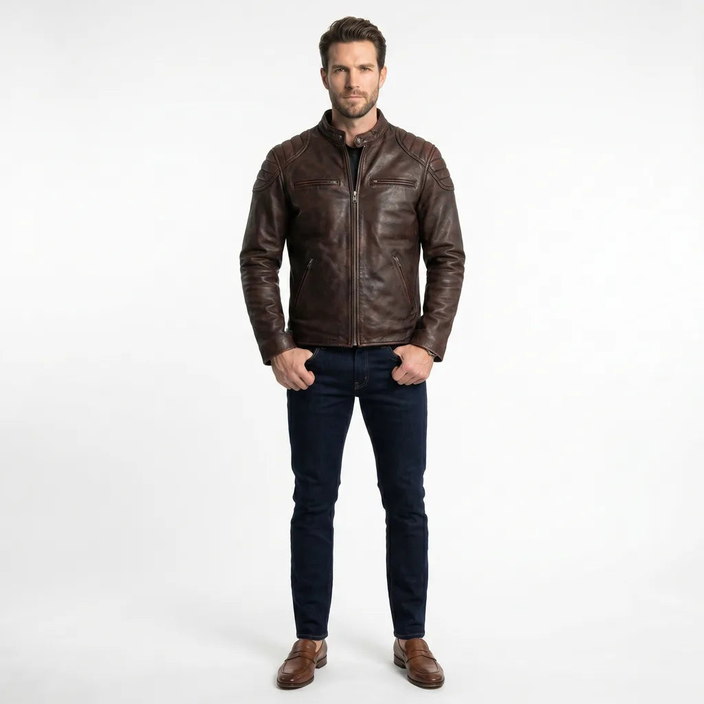 Men's Brown Fitzroy Stand Collar Jacket